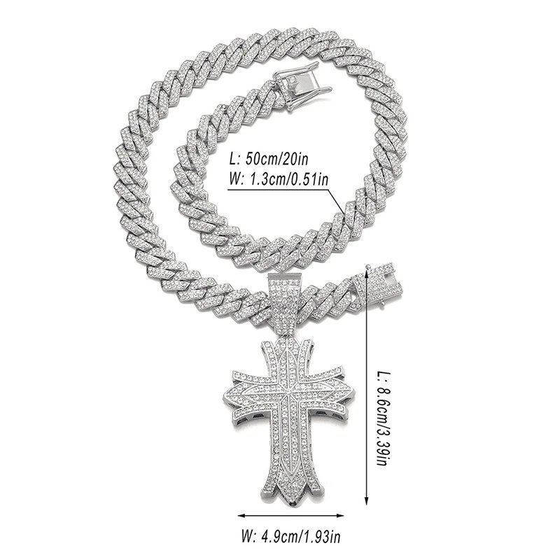 Design Gold Iced-Out Cross Pendant Necklace with Cuban Chain Jewelry - 5