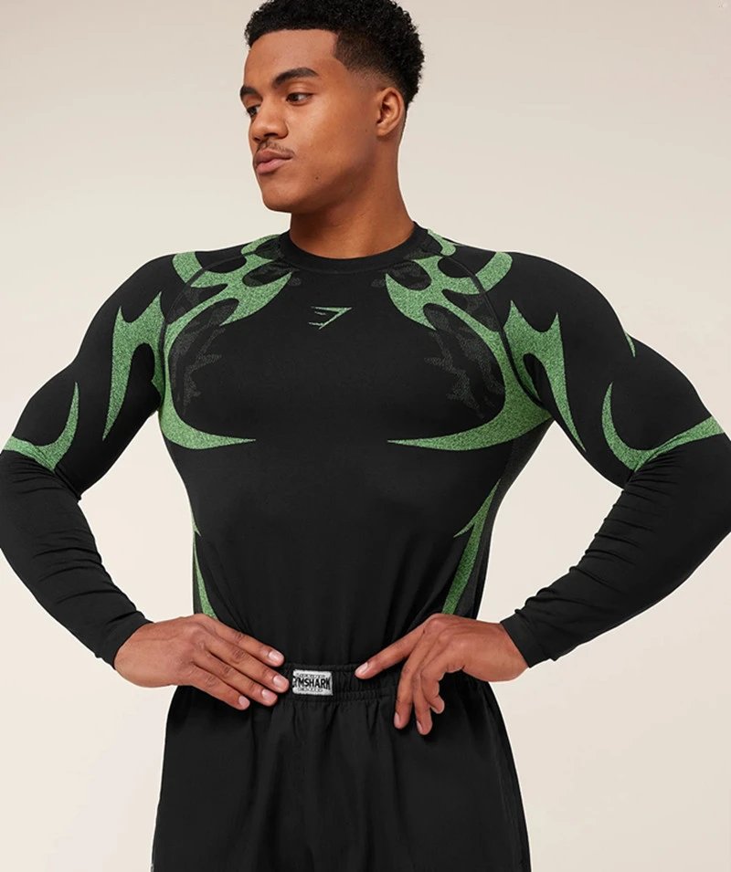 Gymshark Flame Print Long Sleeve Base Layer Gray Red - 12