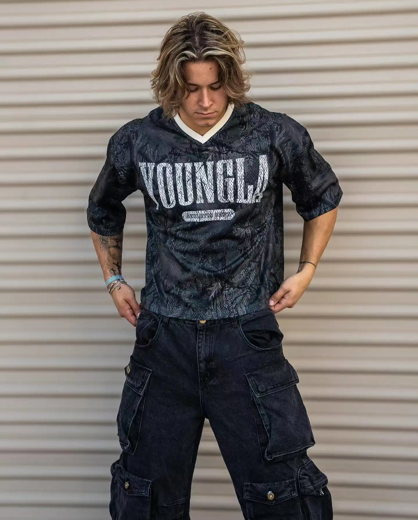 Design YOUNGLA Skull Mesh Jersey Navy Jersey - 11