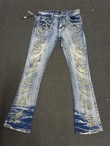 Amiri Embroidered Stud Detail Flared Jeans Blue - 1