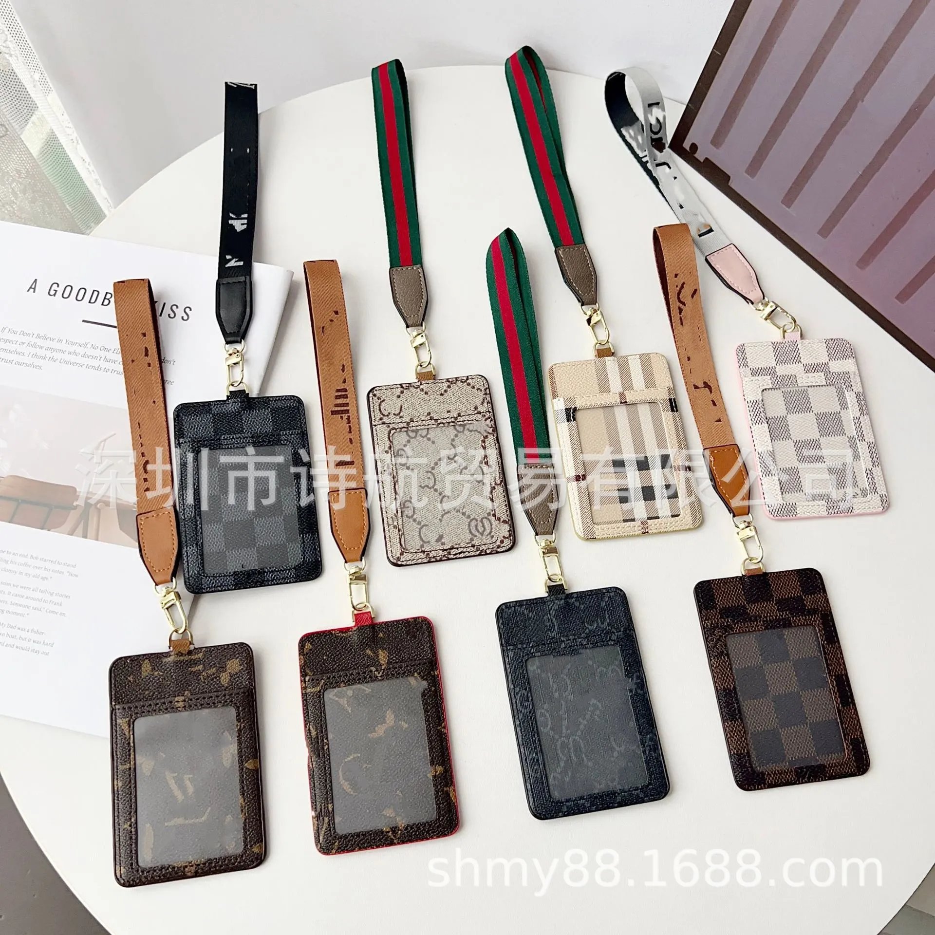 Design Card Holder Lanyard with Checkered Pattern Black Wallets - 3