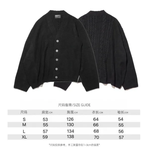 Design Cable Knit V-Neck Cardigan Black Outerwear.cardigan - 1