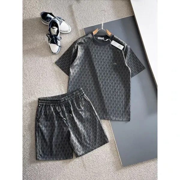 Lacoste Diamond-Quilted Set Black T-Shirt and Shorts - 1