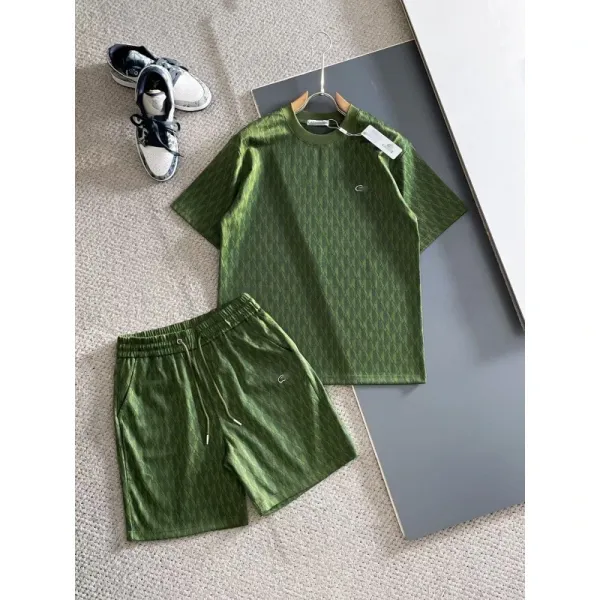 Design Green Diamond Pattern T-Shirt and Shorts Set - 1