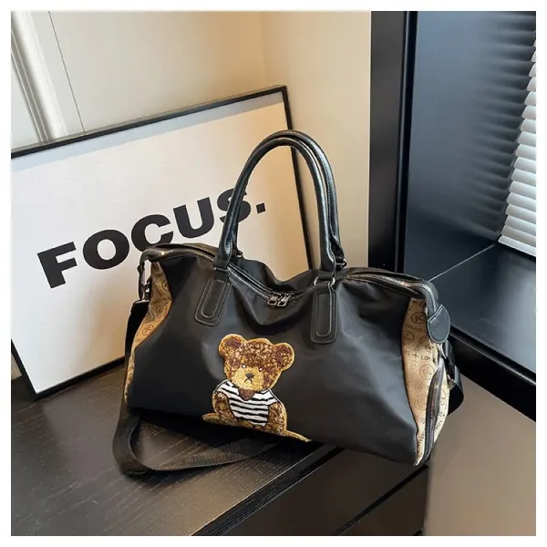 Design Cat Embroidery Sequin Duffle Bag Black - 38
