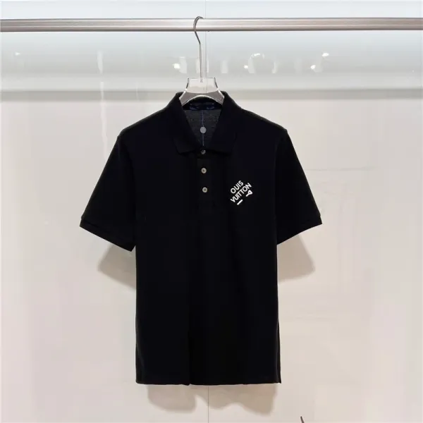 Louis Vuitton Logo-Embroidered Black Polo Tops Polo - 1