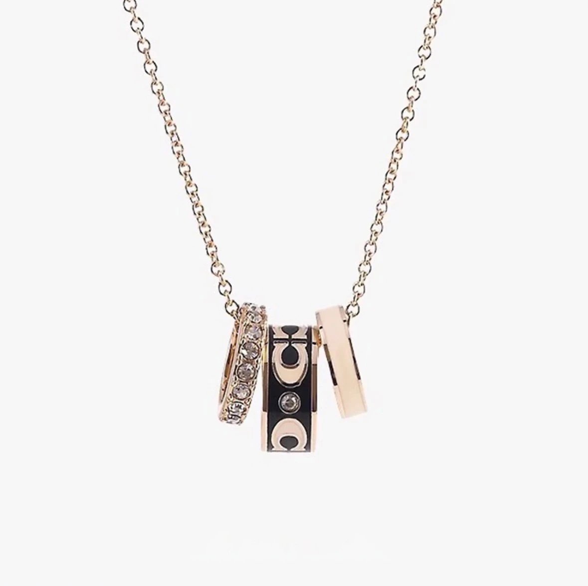 Cartier Love Triple Ring Pendant Necklace Rose Gold Black Enamel Necklaces Jewelry