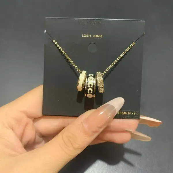 Design Losh Lonk Triple Ring Pendant Necklace Gold Jewelry - 1
