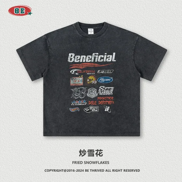 Design BE Beneficial Fried Snowflakes Black Acid Wash T-Shirt T-Shirts - 1