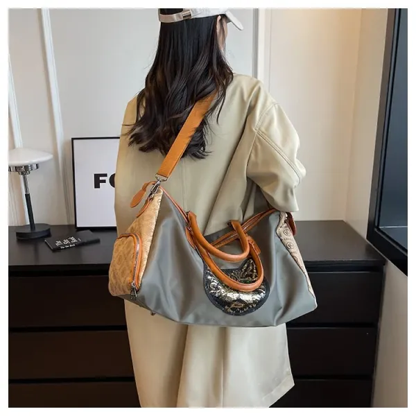 Design Cat Embroidery Sequin Duffle Bag Black - 15