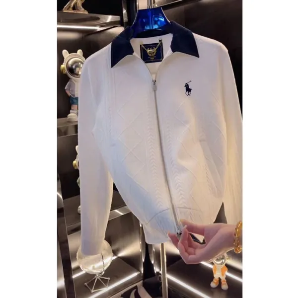 Polo Ralph Lauren Diamond Knit Zip-Up Jacket White Outerwear - 1