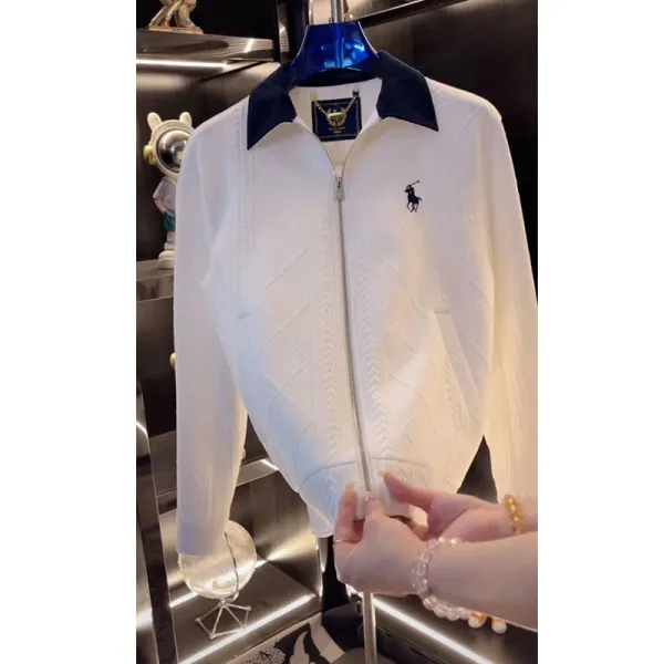 Polo Ralph Lauren Diamond Knit Zip-Up Jacket White Outerwear - 6