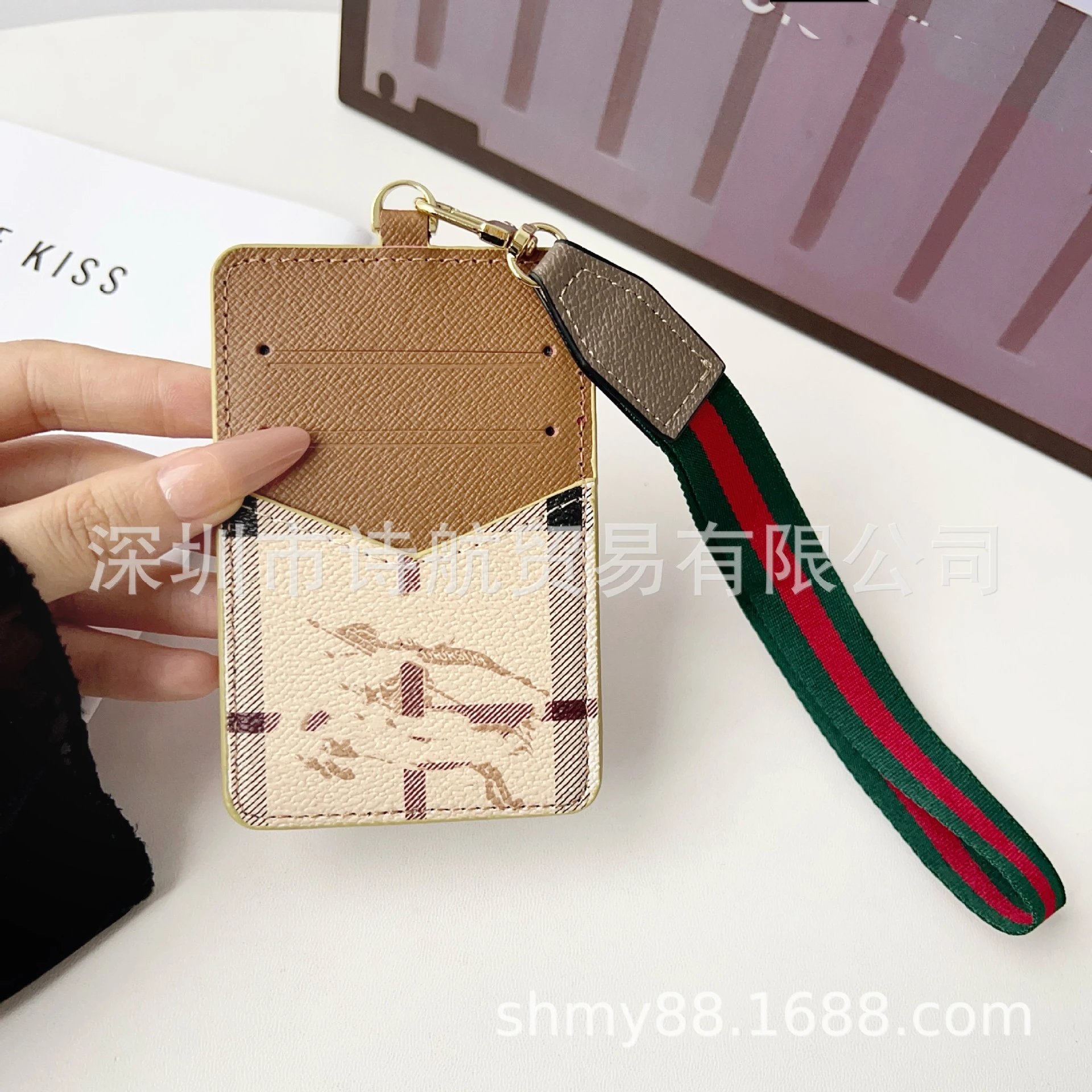Design Card Holder Lanyard with Checkered Pattern Black Wallets - 6