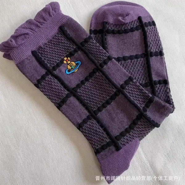 Vivienne Westwood Orb Logo Grid Pattern Purple Socks - 1