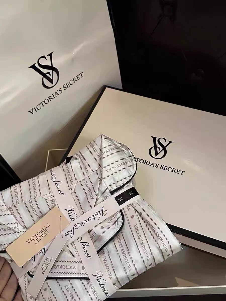 Design Victoria's Secret Logo-Print Silk Sleep Set White Sleepwear - 8