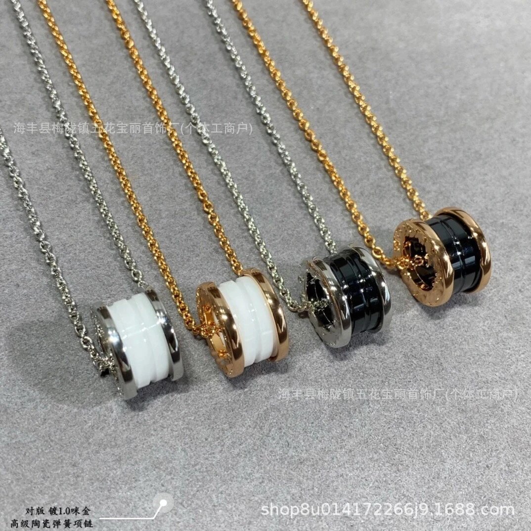 Design Stacking Ring Pendant Necklace with Black Onyx and Pave Diamonds on Gold Chain Jewelry - 10