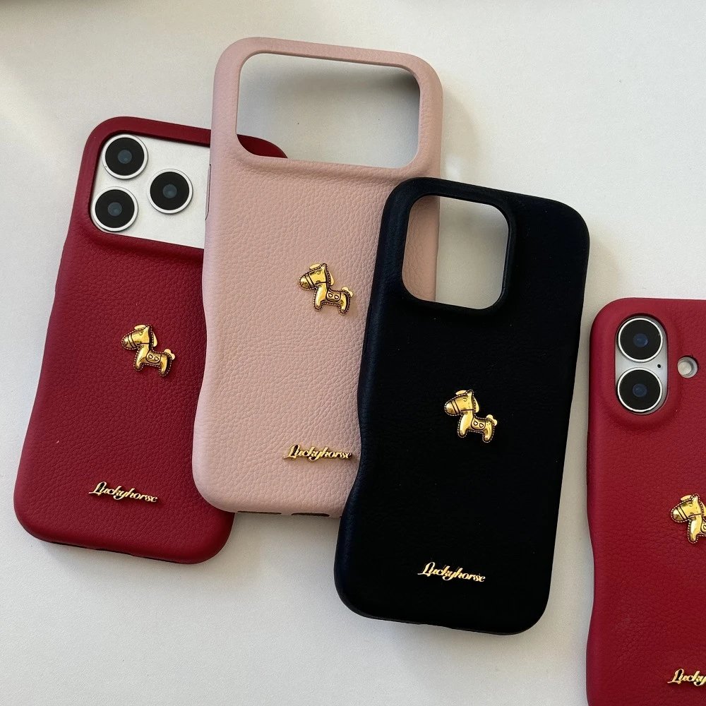 Design Luckyhorse Red Leather Phone Case with Gold Horse Charm Phone Accessories - 7