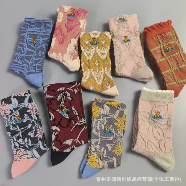 Vivienne Westwood Orb Embroidered Lace-Trim Socks Pink - 3