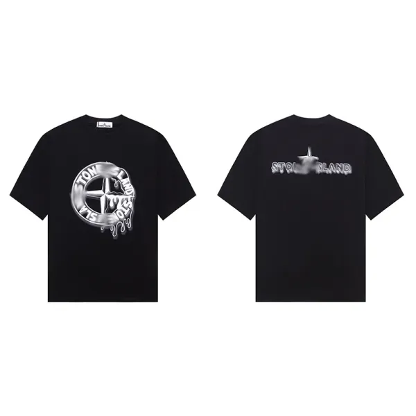 Stone Island Logo Print Black T-Shirt - 1
