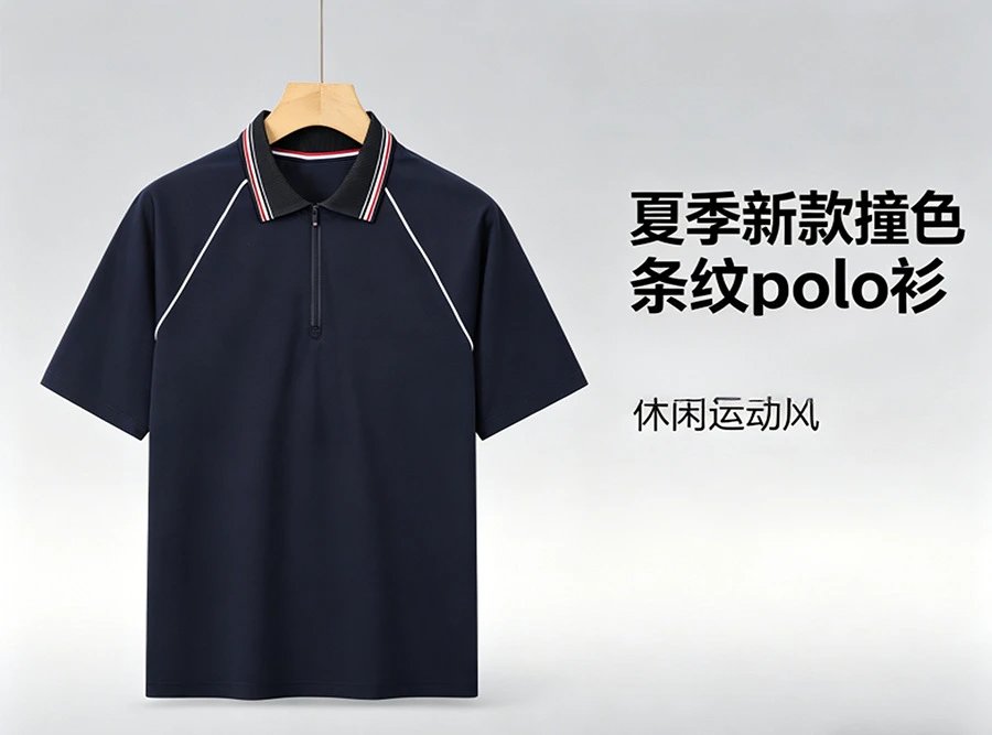 Design Half-Zip Polo Shirt Gray with Red-White Trim Tops Polo - 7