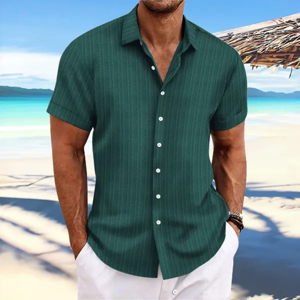 Design Short-Sleeve Button-Up Shirt Emerald Green Tops Shirt - 1