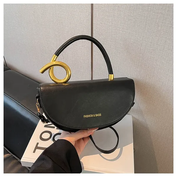 Design Black with Gold Twist Handle Handbag - 1