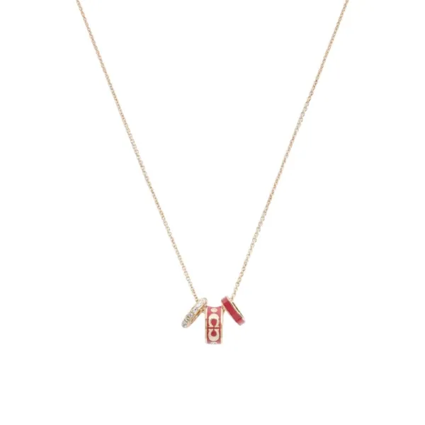 Coach Mini Triplet Enamel Pendant Necklace Rose Gold Jewelry - 1