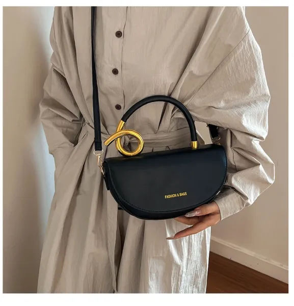Design Black with Gold Twist Handle Handbag - 2