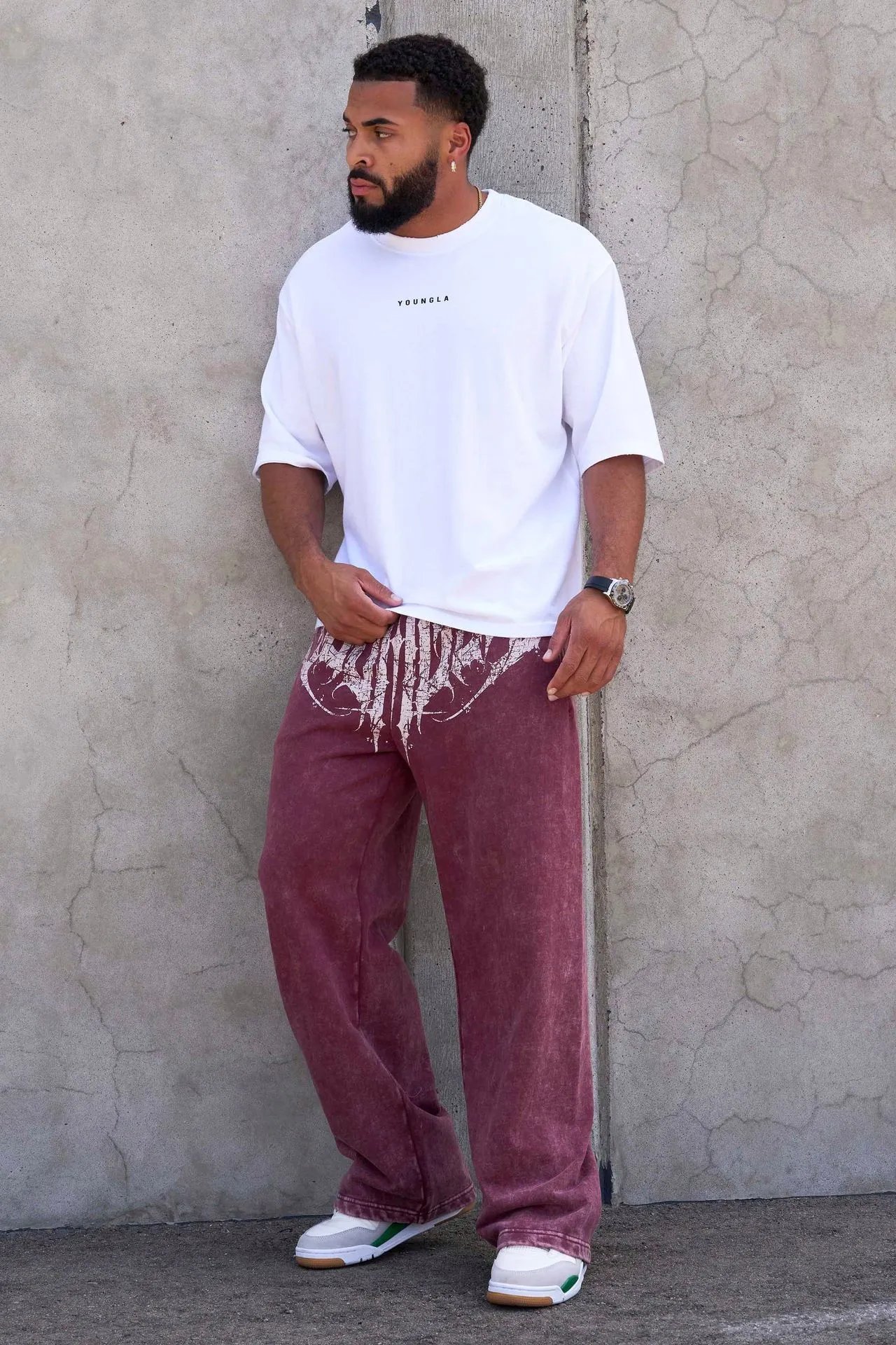 Design Graphic Print Baggy Pants Black - 7