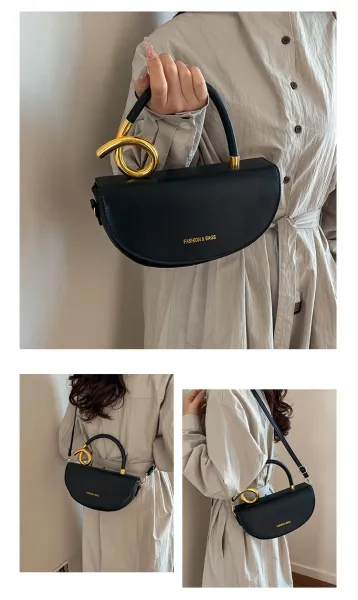 Design Black with Gold Twist Handle Handbag - 19