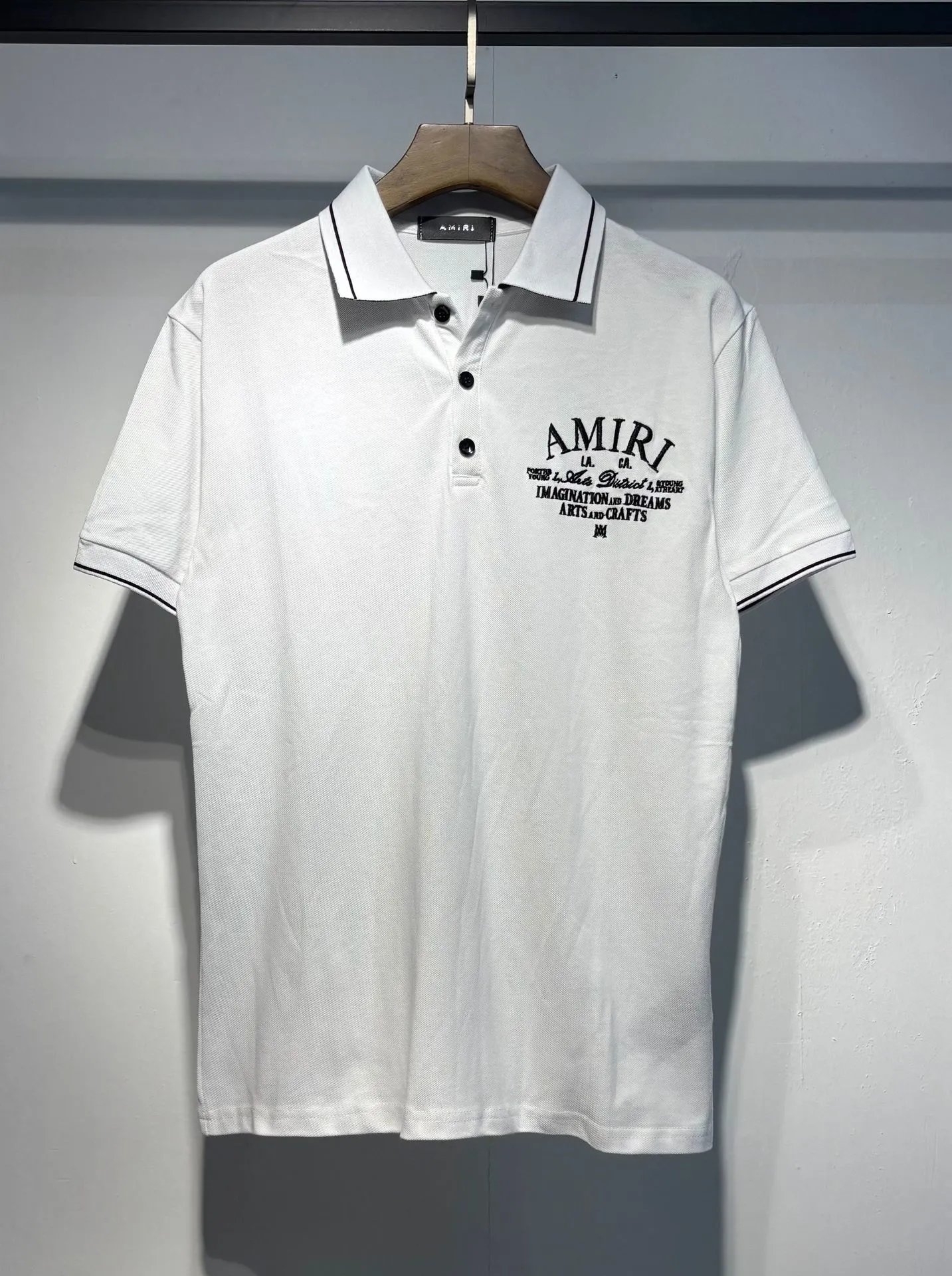 Amiri Logo Embroidered Black Polo with White Trim Polo Shirt - 27