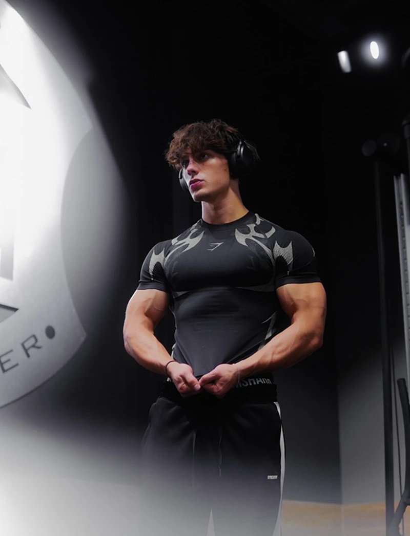 Gymshark Flame Print Compression T-Shirt Black Base Layer - 5