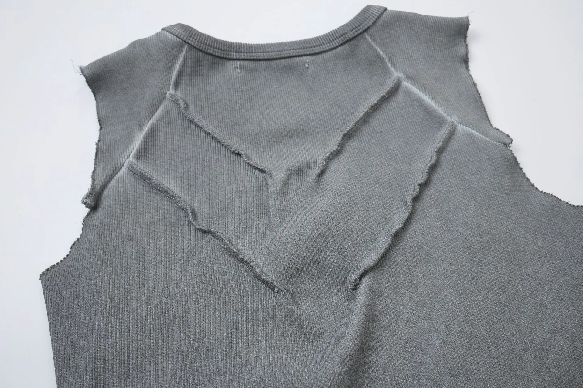 Design Corduroy Distressed Sleeveless Top Gray Vest Top - 19