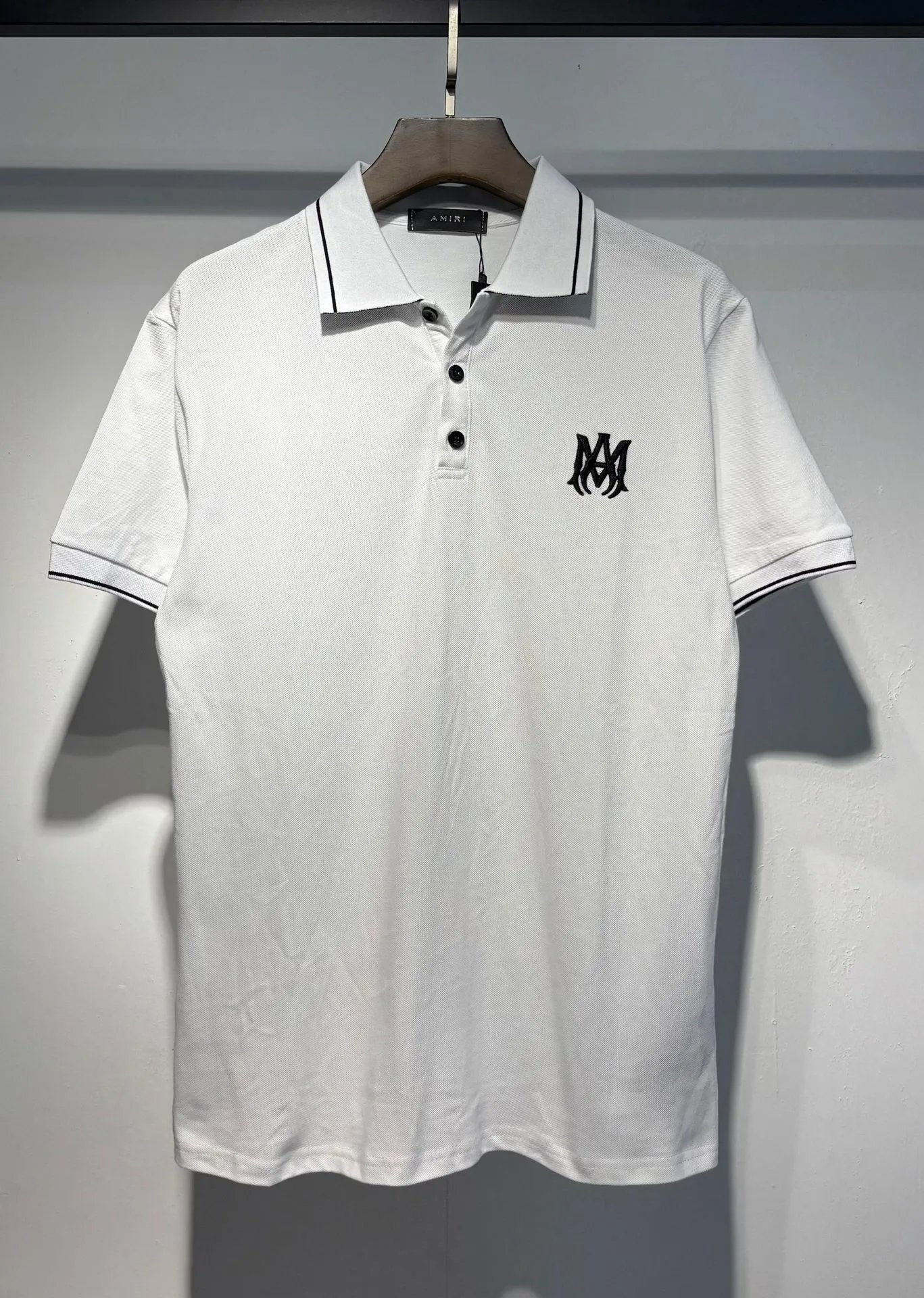 Amiri Logo Embroidered Black Polo with White Trim Polo Shirt - 30