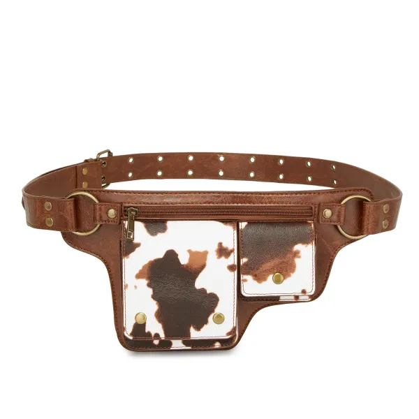 Design Embossed Floral Gray Leather Belt Bag - 31