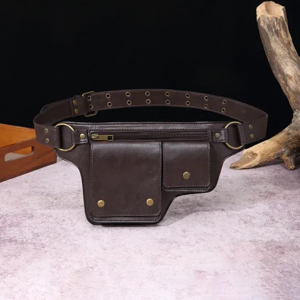 Design Embossed Floral Gray Leather Belt Bag - 6
