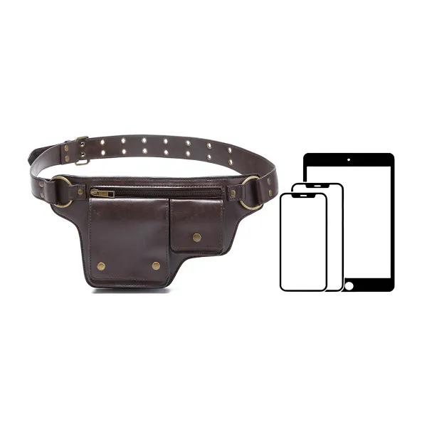 Design Embossed Floral Gray Leather Belt Bag - 9