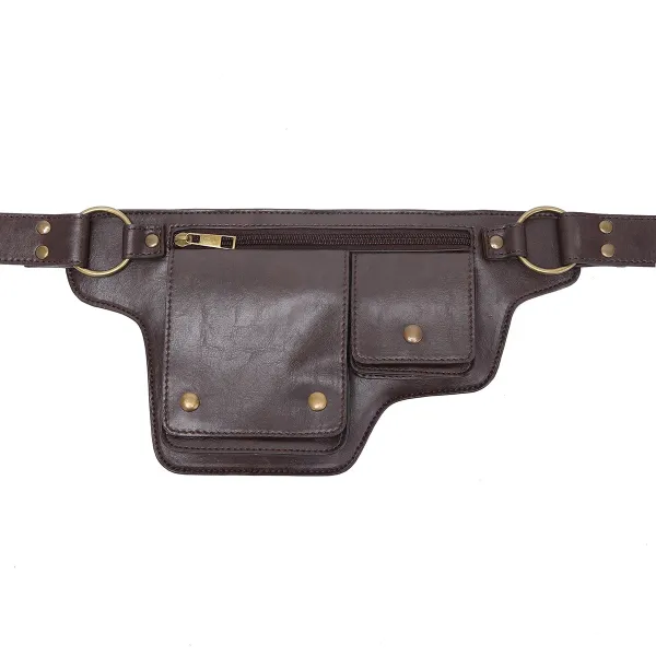 Design Embossed Floral Gray Leather Belt Bag - 14