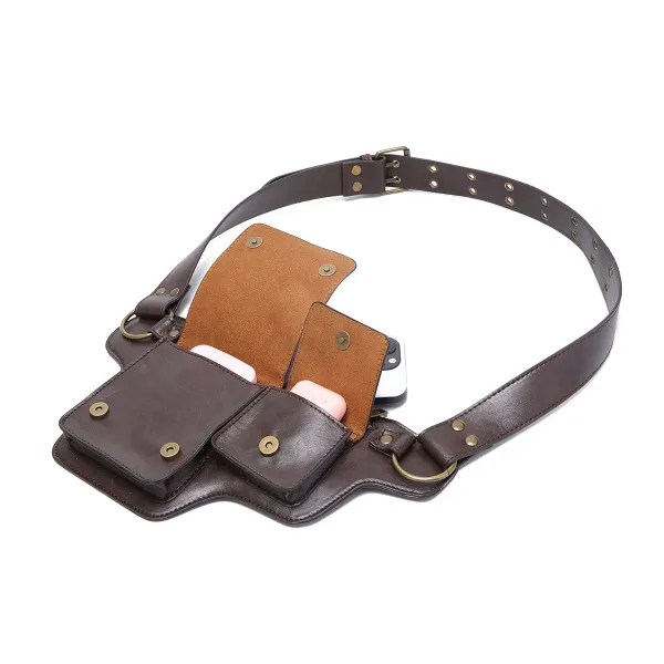 Design Embossed Floral Gray Leather Belt Bag - 8
