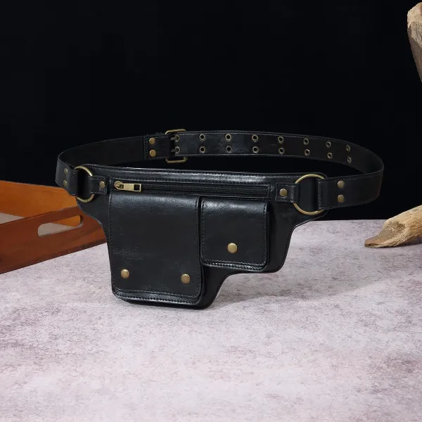 Design Embossed Floral Gray Leather Belt Bag - 18