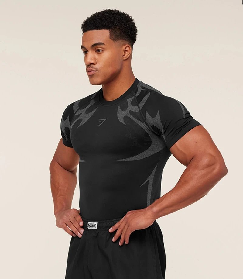 Gymshark Flame Print Compression T-Shirt Black Base Layer - 11