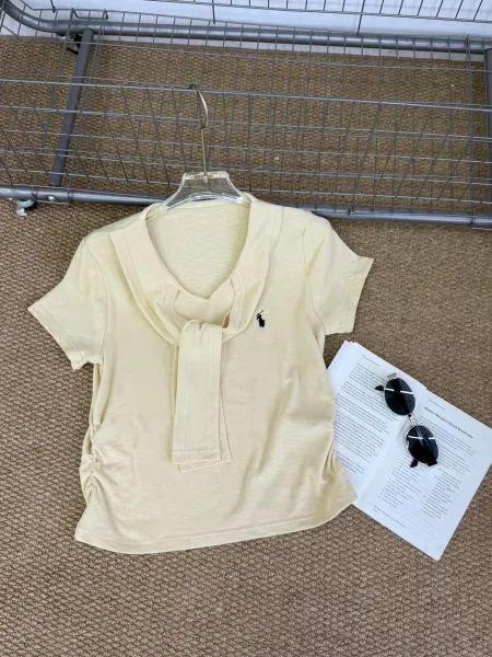Polo Ralph Lauren Tie-Neck Short Sleeve Top Olive Green - 13