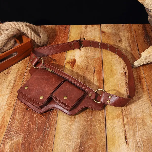 Design Embossed Floral Gray Leather Belt Bag - 23