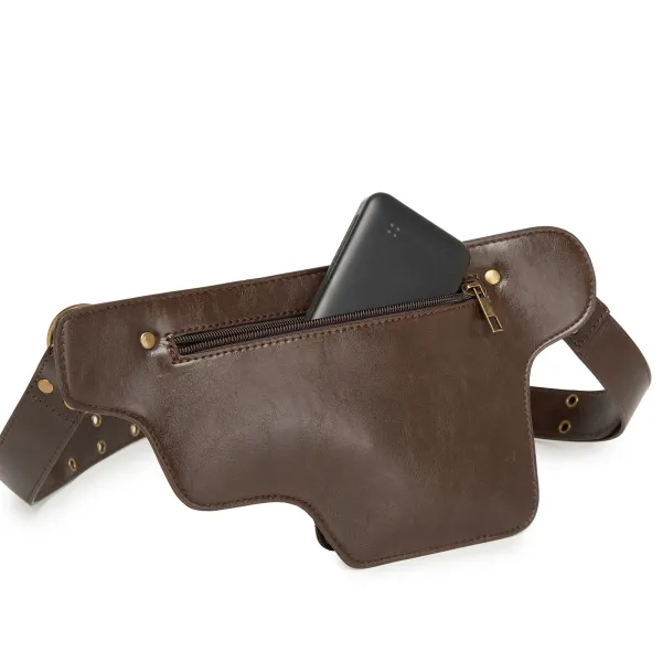 Design Embossed Floral Gray Leather Belt Bag - 34