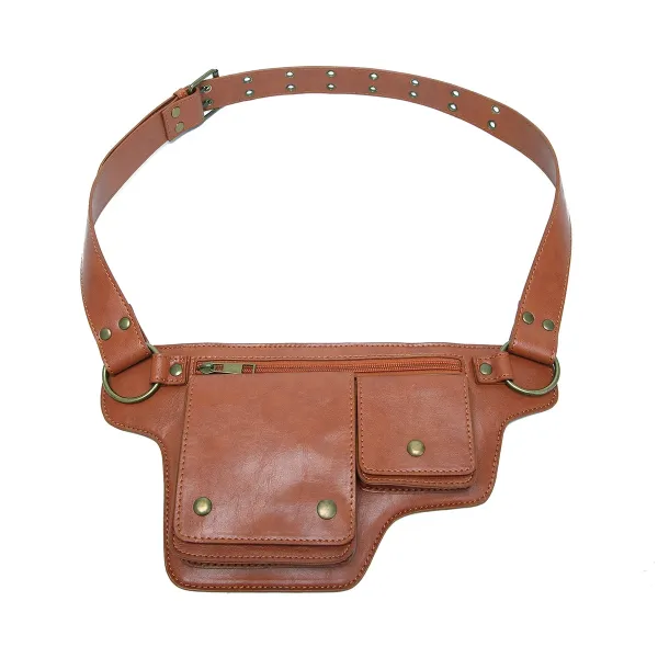 Design Embossed Floral Gray Leather Belt Bag - 27