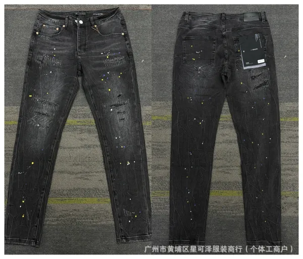 Design Distressed Paint-Splatter Black Slim Fit Jeans - 1