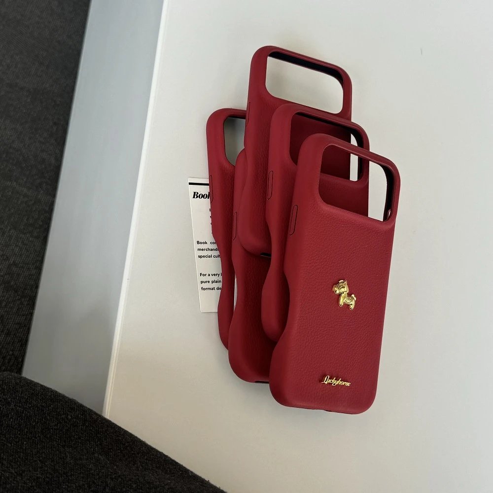 Design Luckyhorse Red Leather Phone Case with Gold Horse Charm Phone Accessories - 13