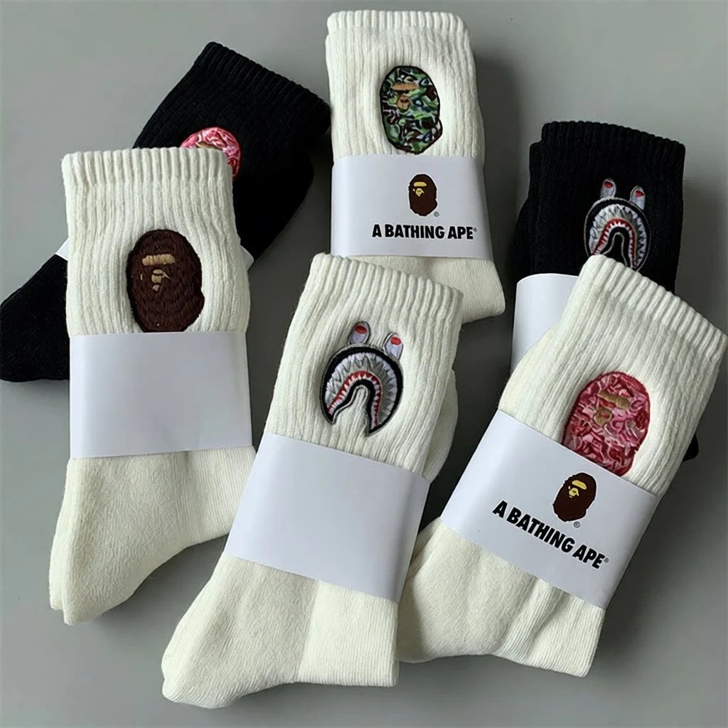 A Bathing Ape Shark Embroidered Socks Beige - 3