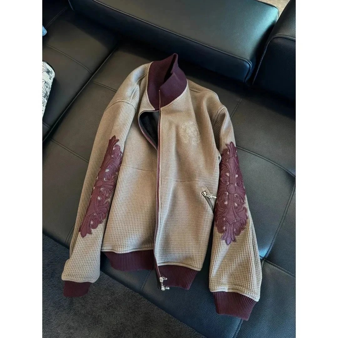 Design LOGR Waffle Knit Jacket with Ornamental Embroidery Beige and Navy Outerwear Outerwear Jacket - 7