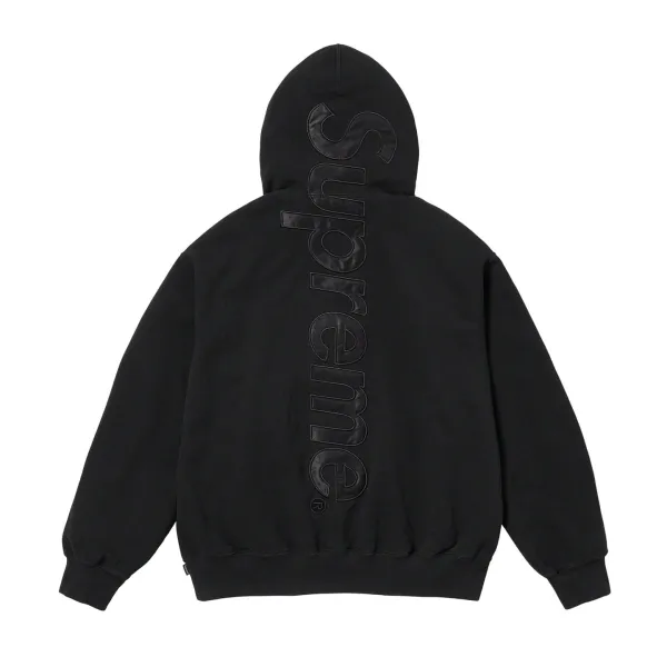 Supreme Leather-Trimmed Box Logo Hoodie Black - 1